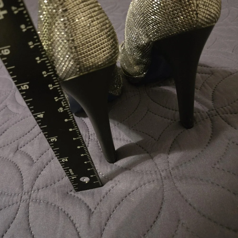 Rebecca Minkoff Heels Womens Size 9M Silver Glitter Peep Toe Stiletto Pump Party